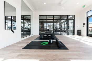 Gym with multiple black mats
